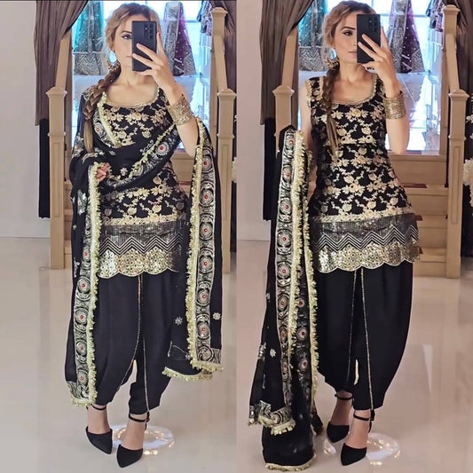 Heer Black Blossom Party Wear Patiala Suit Set