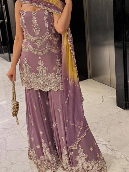 Lavender Embroidered Georgette Sharara Set