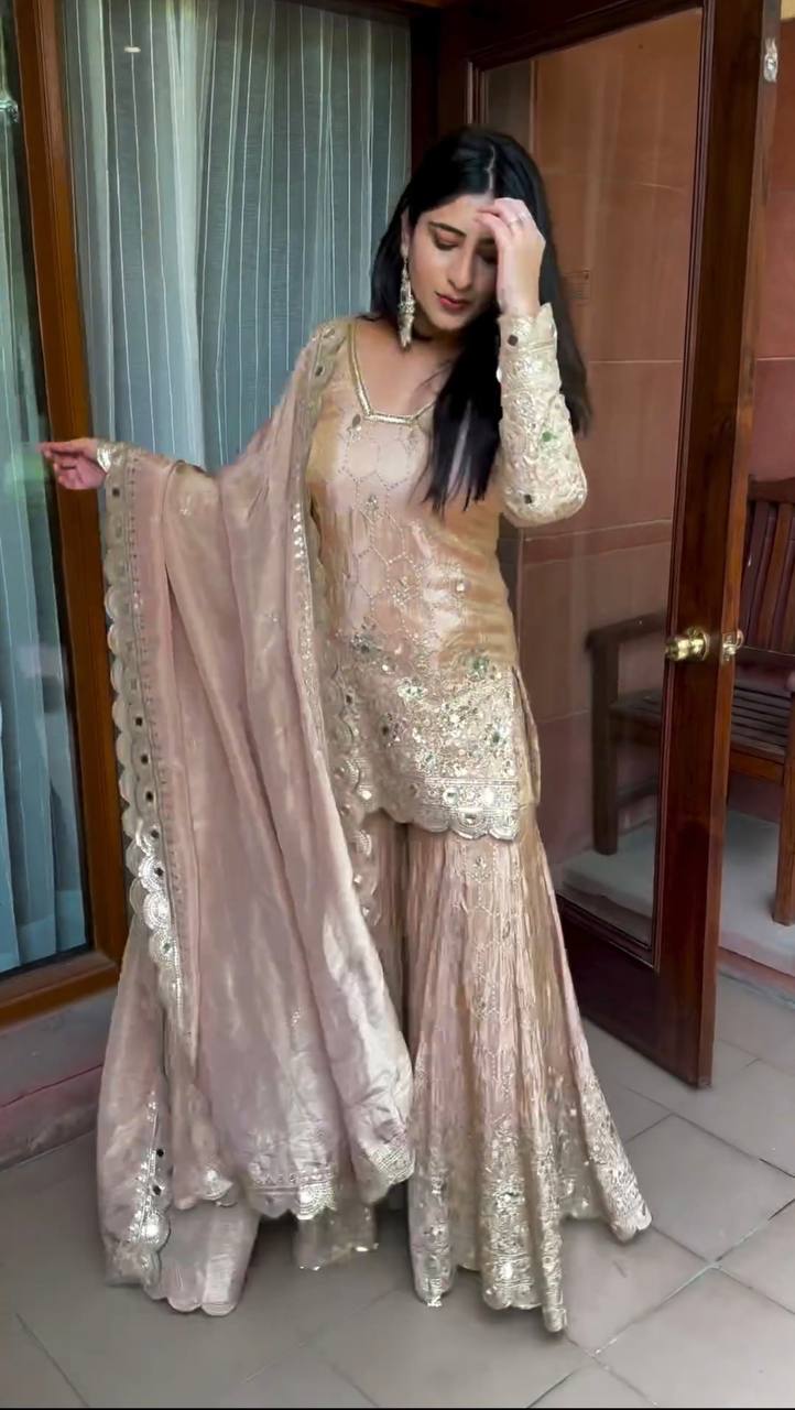 Golden Glow Embroidered Sharara Set