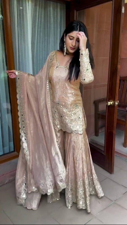 Golden Glow Embroidered Sharara Set