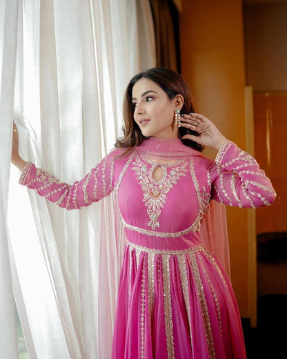 Pink Bluse Designer Party Wear Faux Georgette Gown