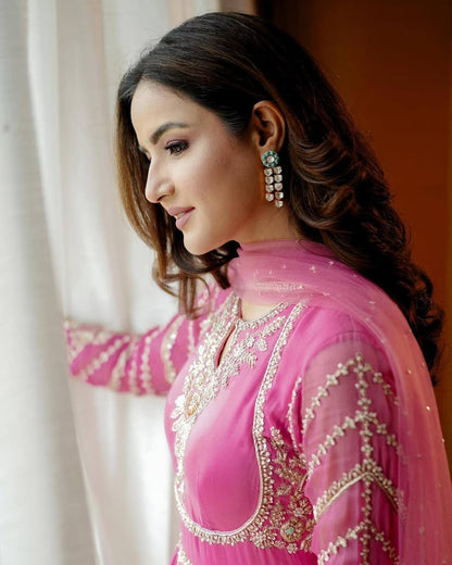 Pink Bluse Designer Party Wear Faux Georgette Gown