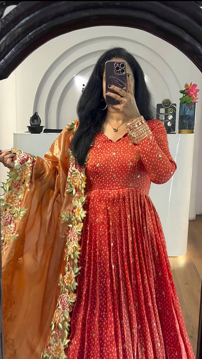 Prisha Golden Heavy chinon silk Party Wear Designer Anarkali