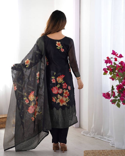 Chanderi Noir Bloom Digital Print Set