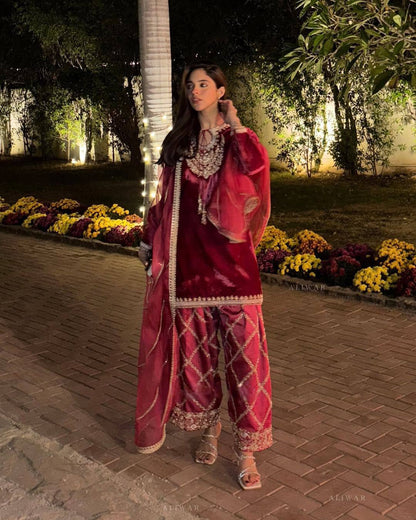 Anvi Opulent Velvet Intricate Embroidery Work Suit