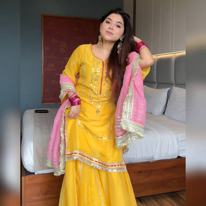 Advika Royal Haldi Bloom Luxury Readymade Sharara Set