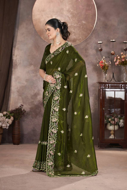 Zariya Gold Crunchy Malti Colour Designer Saree