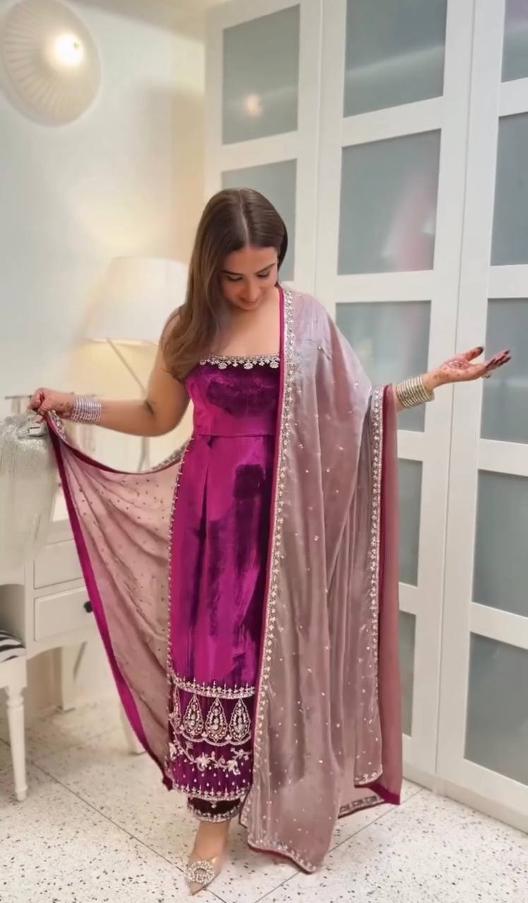  Nazakat Designer Party Wear Heavy Viscose Velvet Suit Set