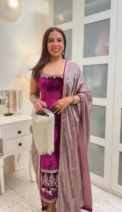  Nazakat Designer Party Wear Heavy Viscose Velvet Suit Set