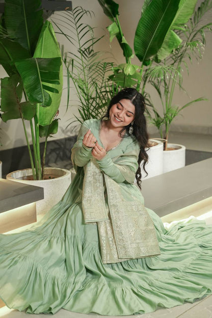 Roohani Designer Romansilk Chanderi Beautifull Anarkali