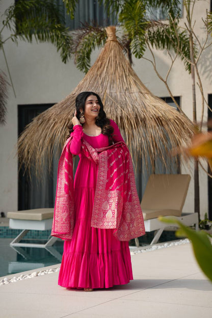 Roohani Designer Romansilk Chanderi Beautifull Anarkali