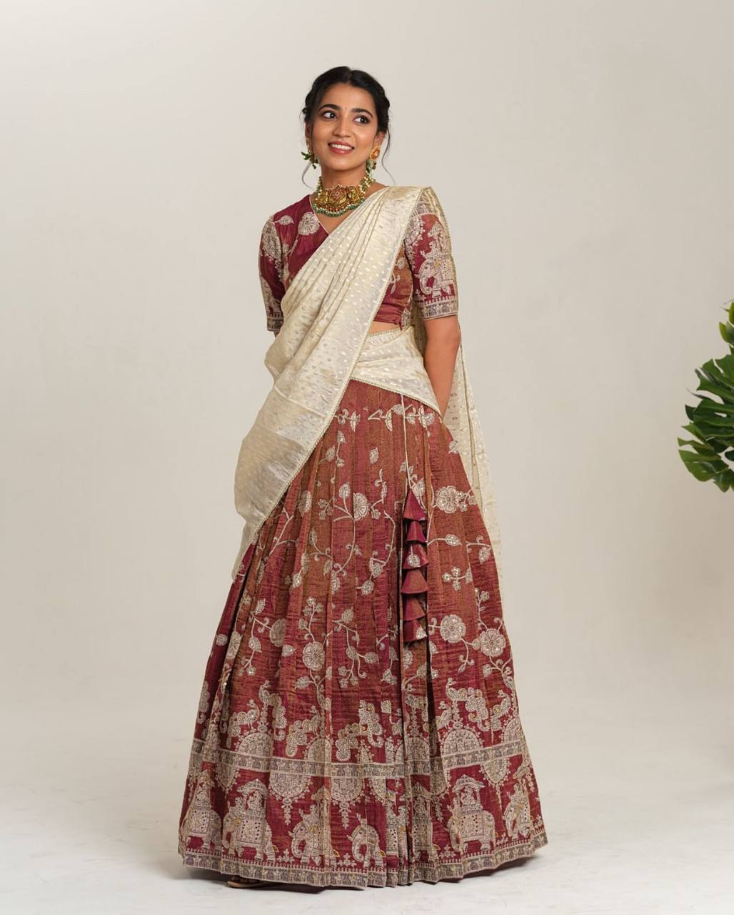 Queen of Viridescence KalamKari Print Nature Lahenga