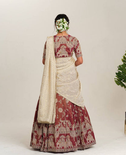 Queen of Viridescence KalamKari Print Nature Lahenga