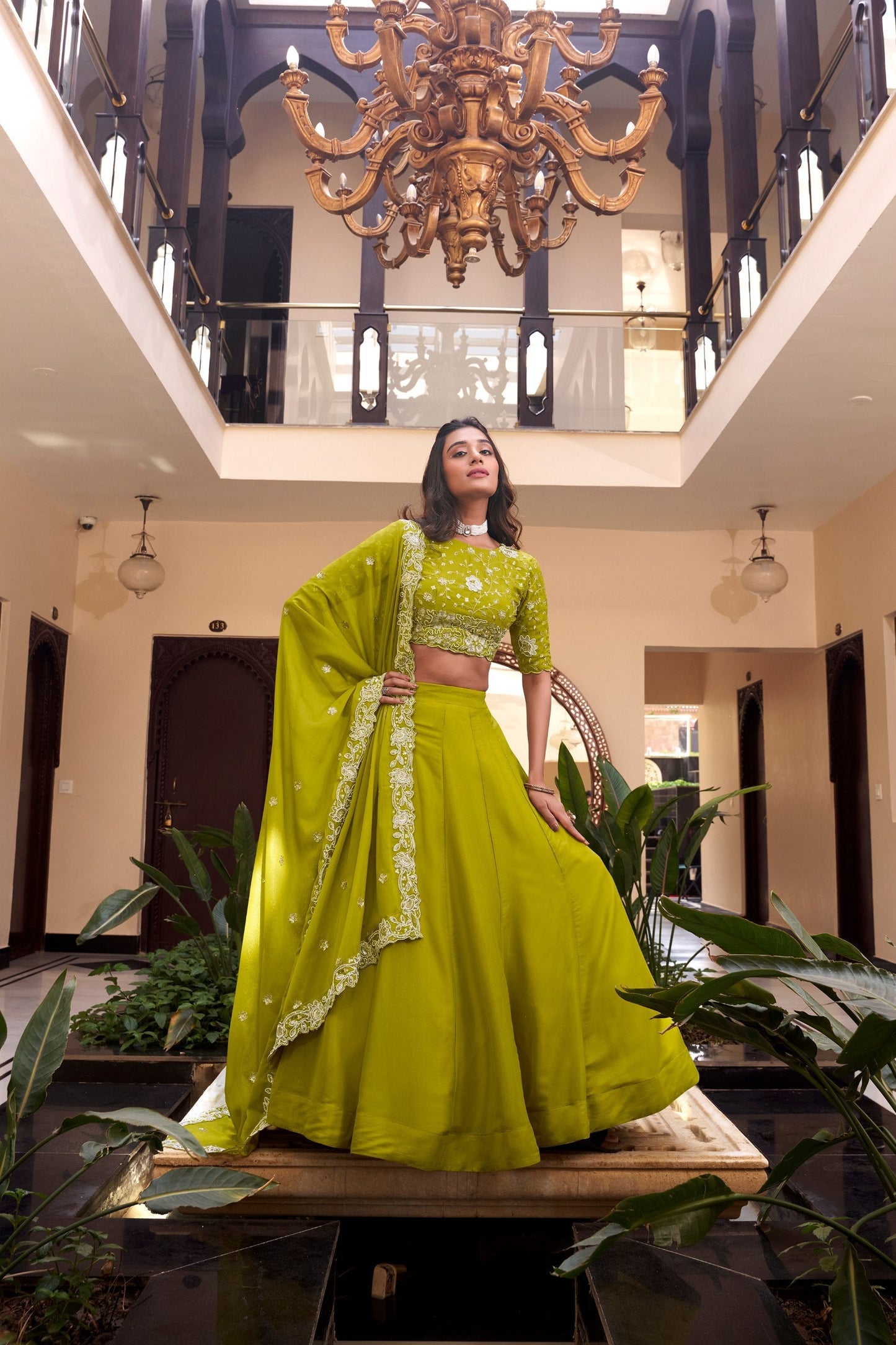 Mehfil-e-Husn Lime Elegance Embroidered Lehenga Set