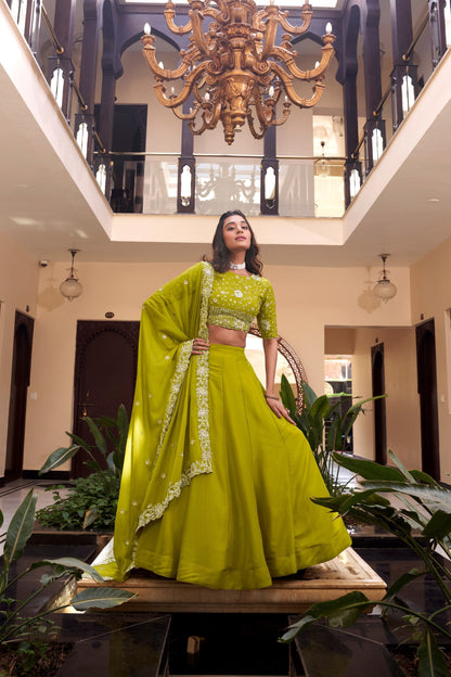 Mehfil-e-Husn Lime Elegance Embroidered Lehenga Set