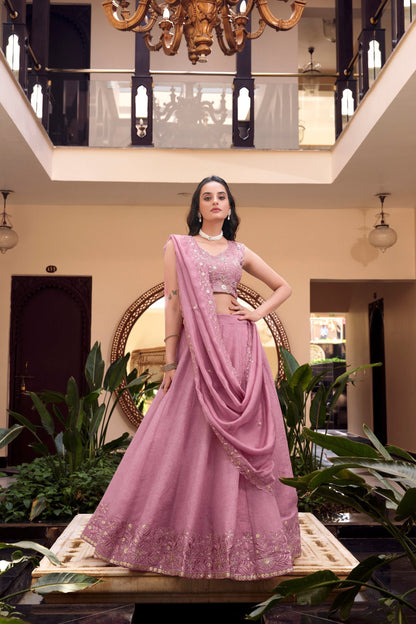 Sakina Serenity Minimal Mauve Embroidered Lehenga Choli