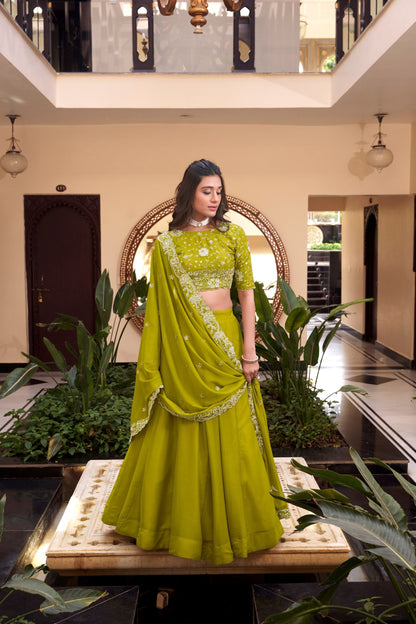 Mehfil-e-Husn Lime Elegance Embroidered Lehenga Set