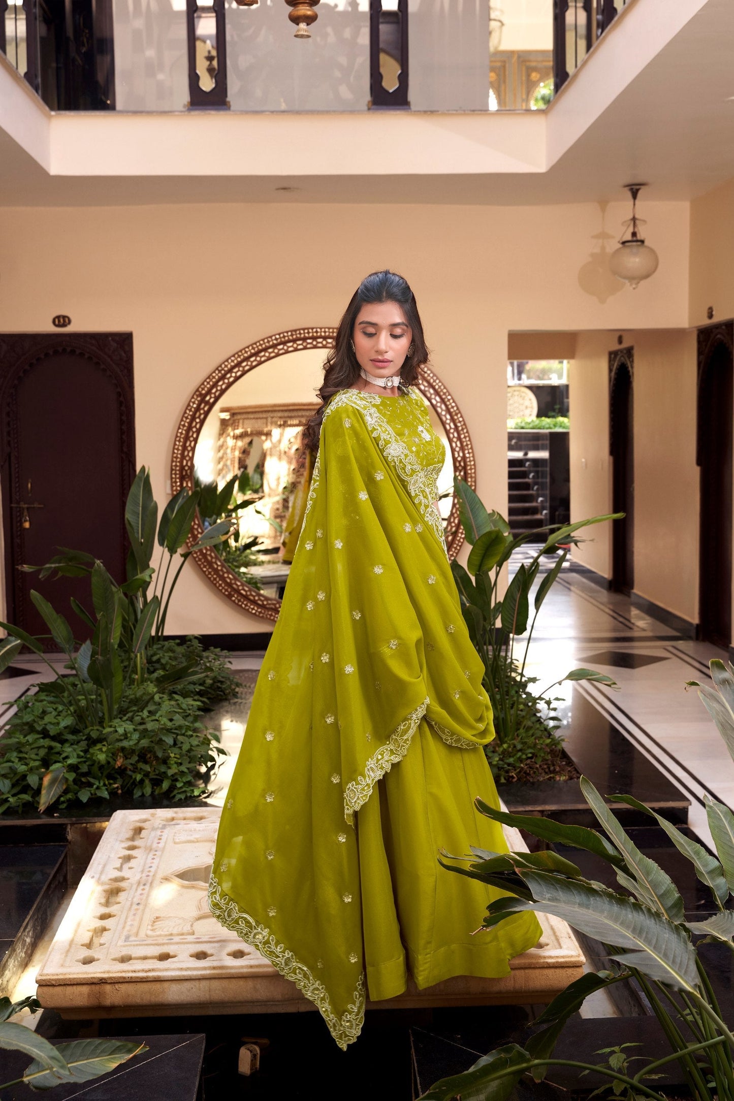 Mehfil-e-Husn Lime Elegance Embroidered Lehenga Set