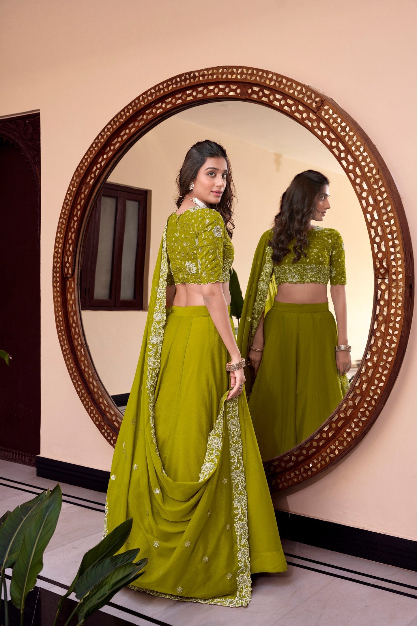 Mehfil-e-Husn Lime Elegance Embroidered Lehenga Set