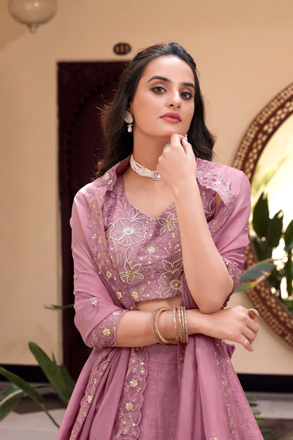 Sakina Serenity Minimal Mauve Embroidered Lehenga Choli