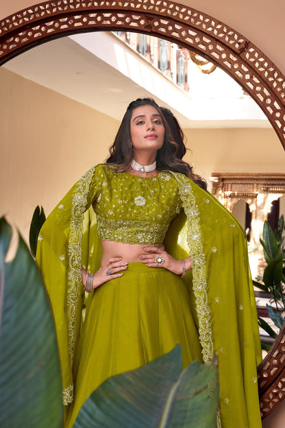 Mehfil-e-Husn Lime Elegance Embroidered Lehenga Set