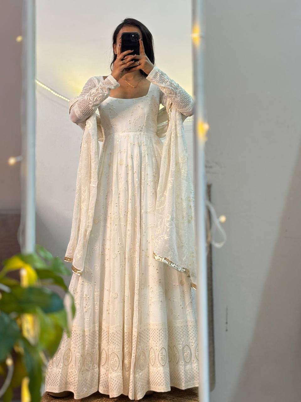 Zarrah White Embroidered Anarkali