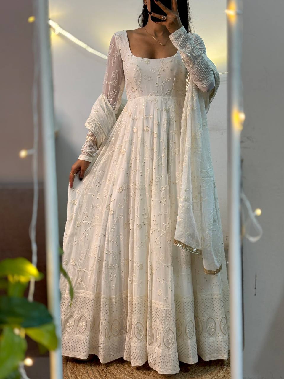 Zarrah White Embroidered Anarkali