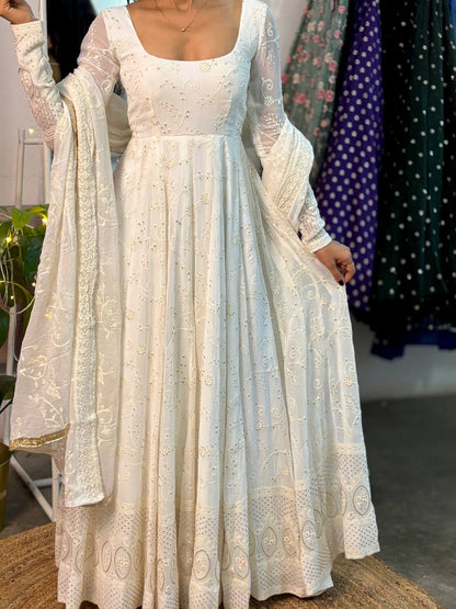 Zarrah White Embroidered Anarkali