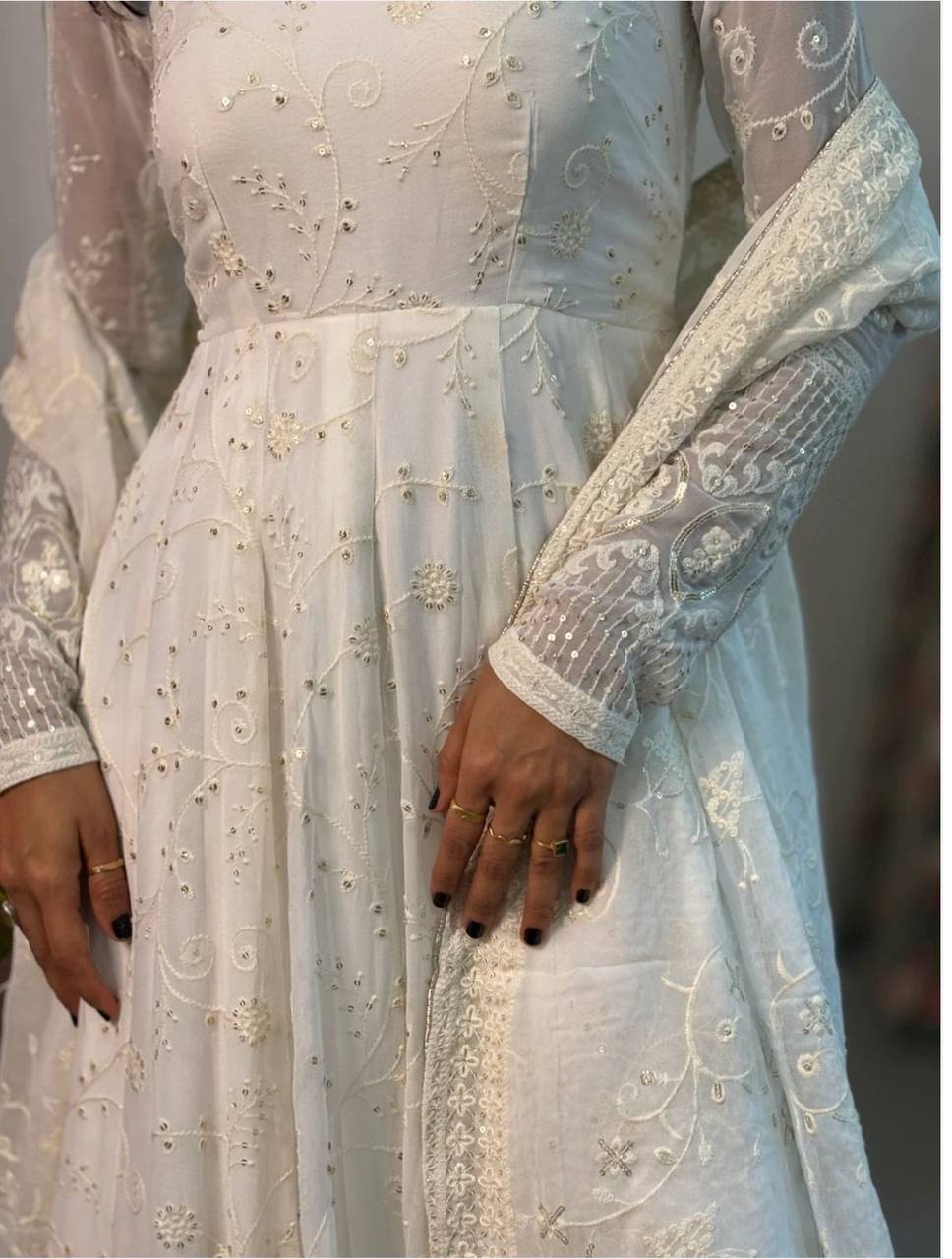 Zarrah White Embroidered Anarkali