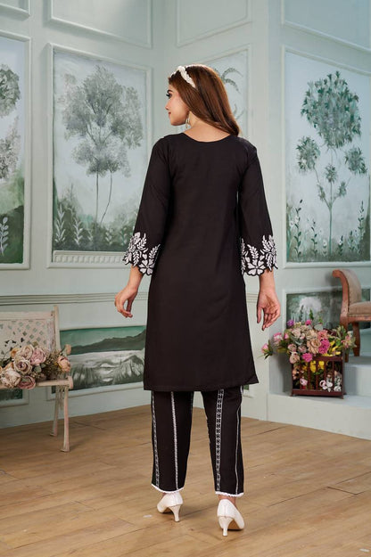 Noir Bloom Running Wear Embroidered Co-Ord Set