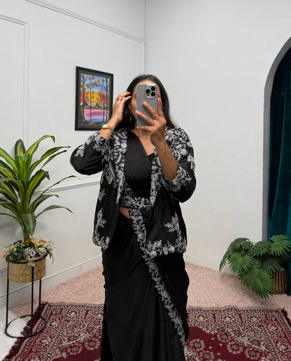 Ethereal Drapes and Timeless Grace The Art of the Shrug Saree