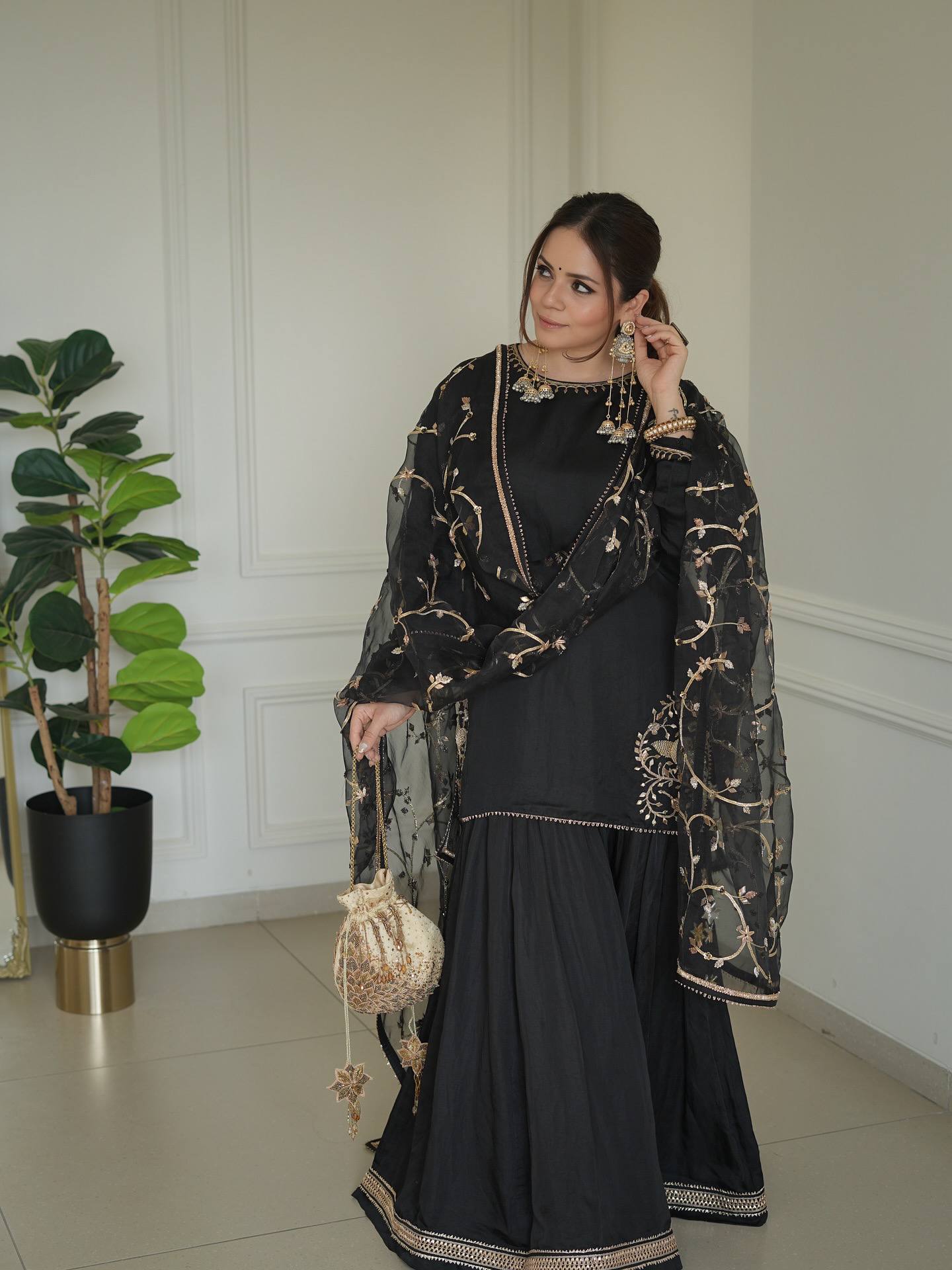 Black Embroidered Sharara Suit with Dupatta