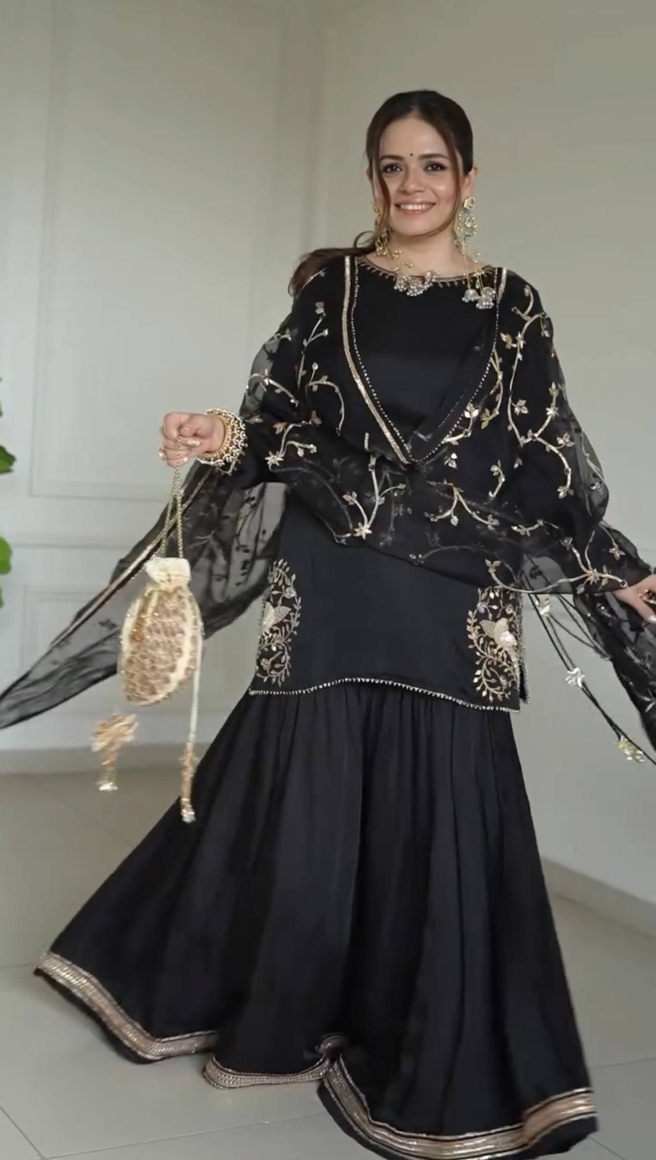 Black Embroidered Sharara Suit with Dupatta
