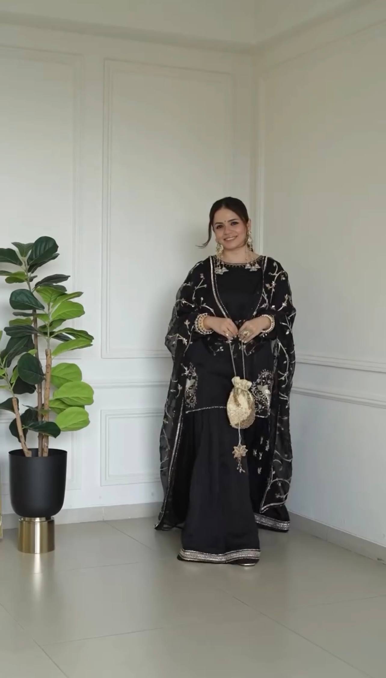 Black Embroidered Sharara Suit with Dupatta