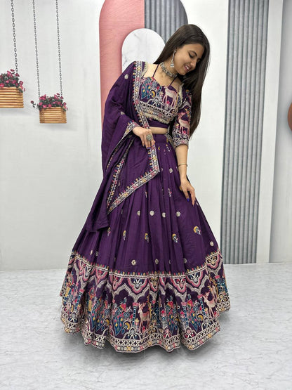 Regal Purple Embroidered Lehenga with Multicolor Detailing