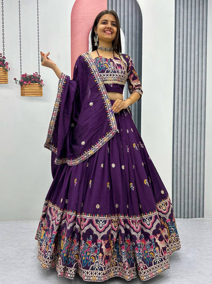 Regal Purple Embroidered Lehenga with Multicolor Detailing