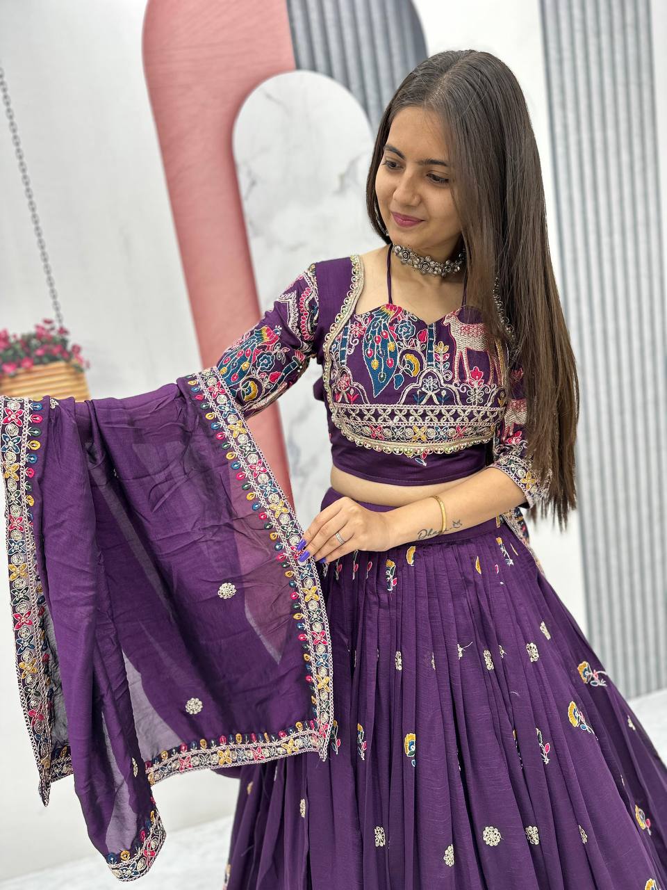 Regal Purple Embroidered Lehenga with Multicolor Detailing