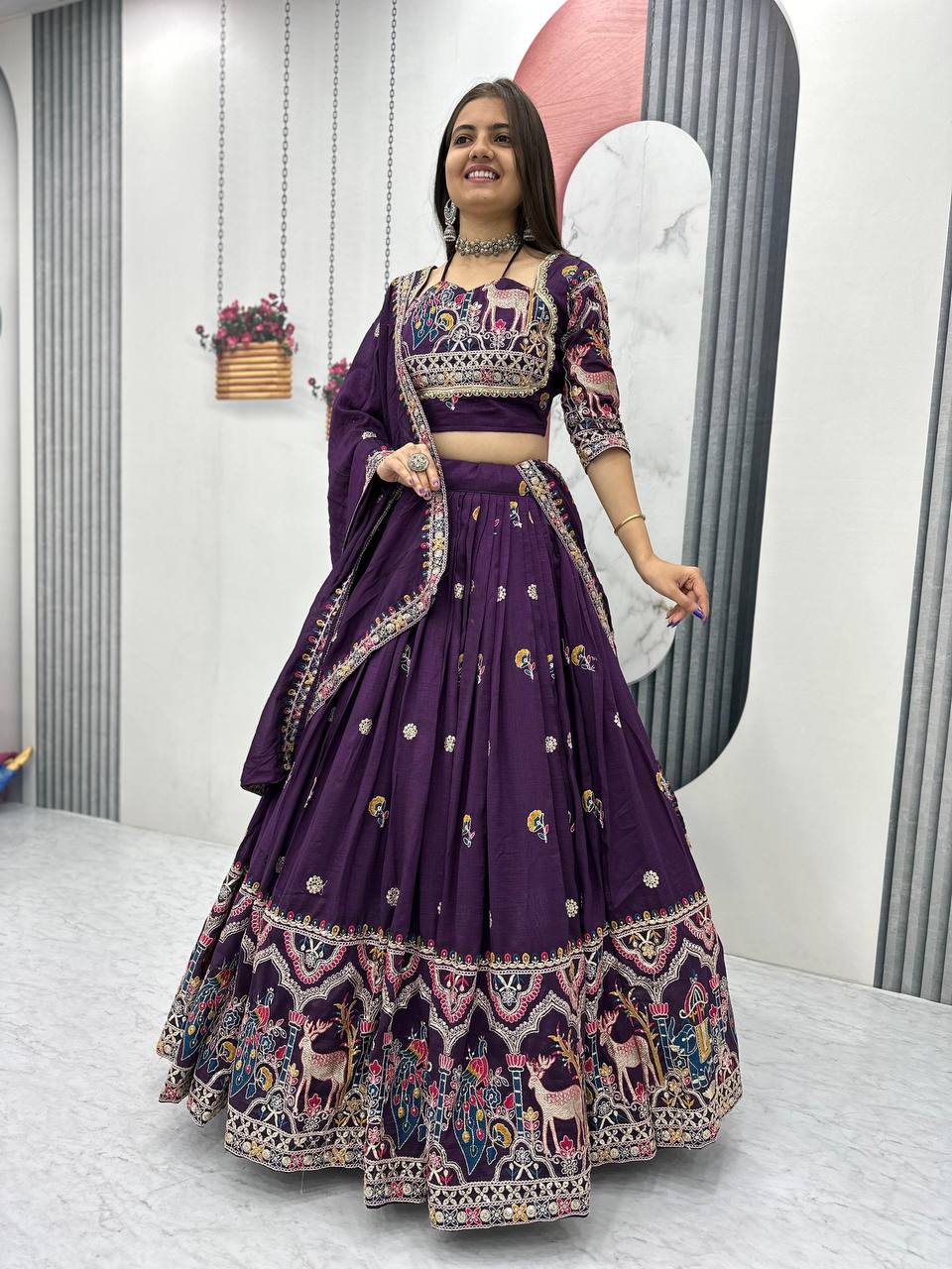 Regal Purple Embroidered Lehenga with Multicolor Detailing