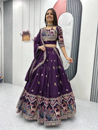Regal Purple Embroidered Lehenga with Multicolor Detailing
