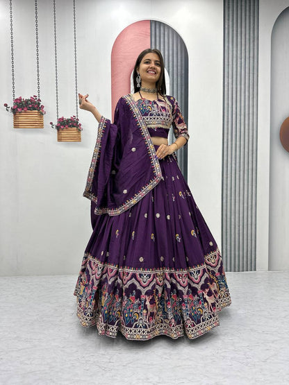 Regal Purple Embroidered Lehenga with Multicolor Detailing