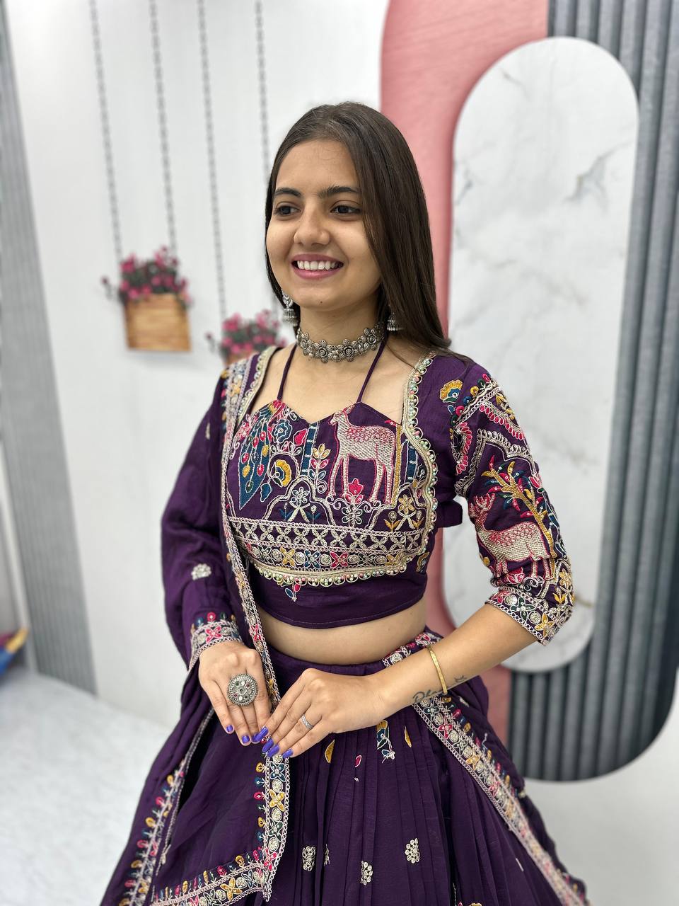 Regal Purple Embroidered Lehenga with Multicolor Detailing