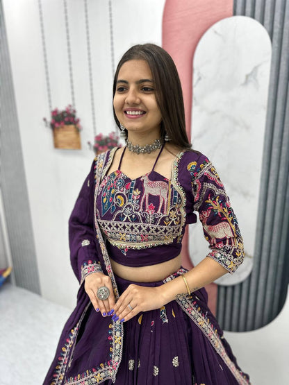 Regal Purple Embroidered Lehenga with Multicolor Detailing