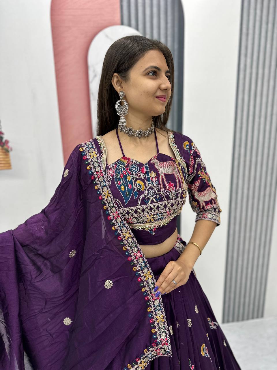 Regal Purple Embroidered Lehenga with Multicolor Detailing