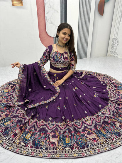 Regal Purple Embroidered Lehenga with Multicolor Detailing