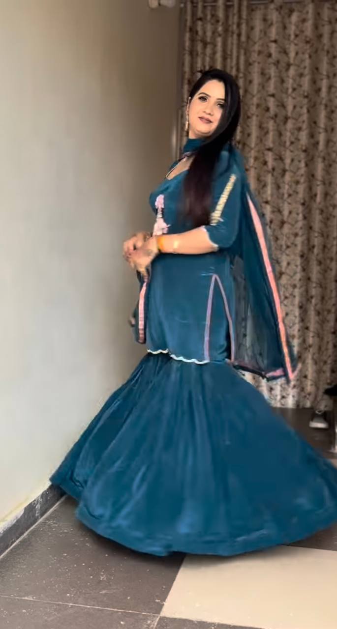 Krishna Leela Natural Crep Fancy Border Fully Flair Sharara