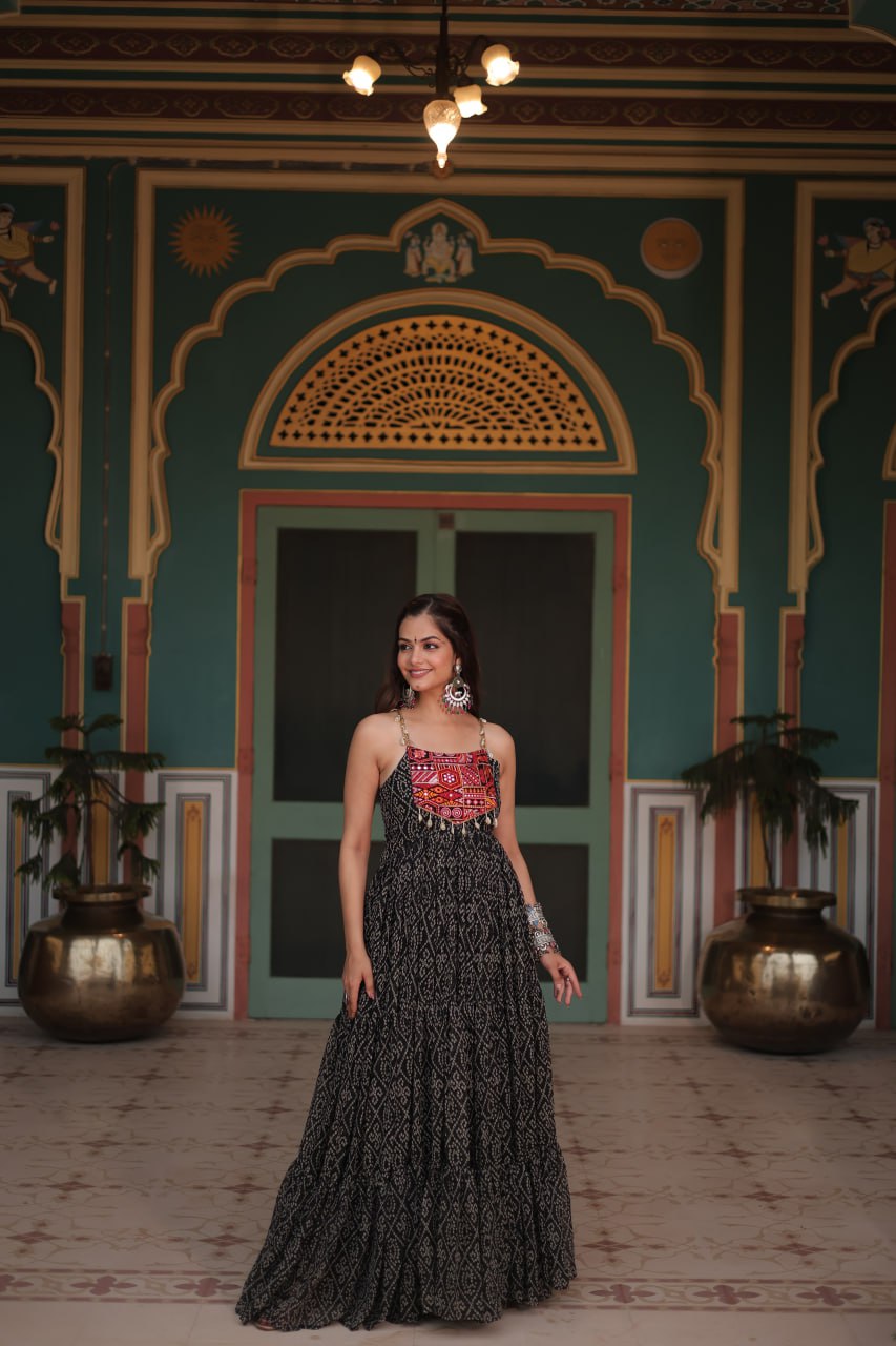 Reeva Festive Bloom Mirror Embellished Garba Gowns