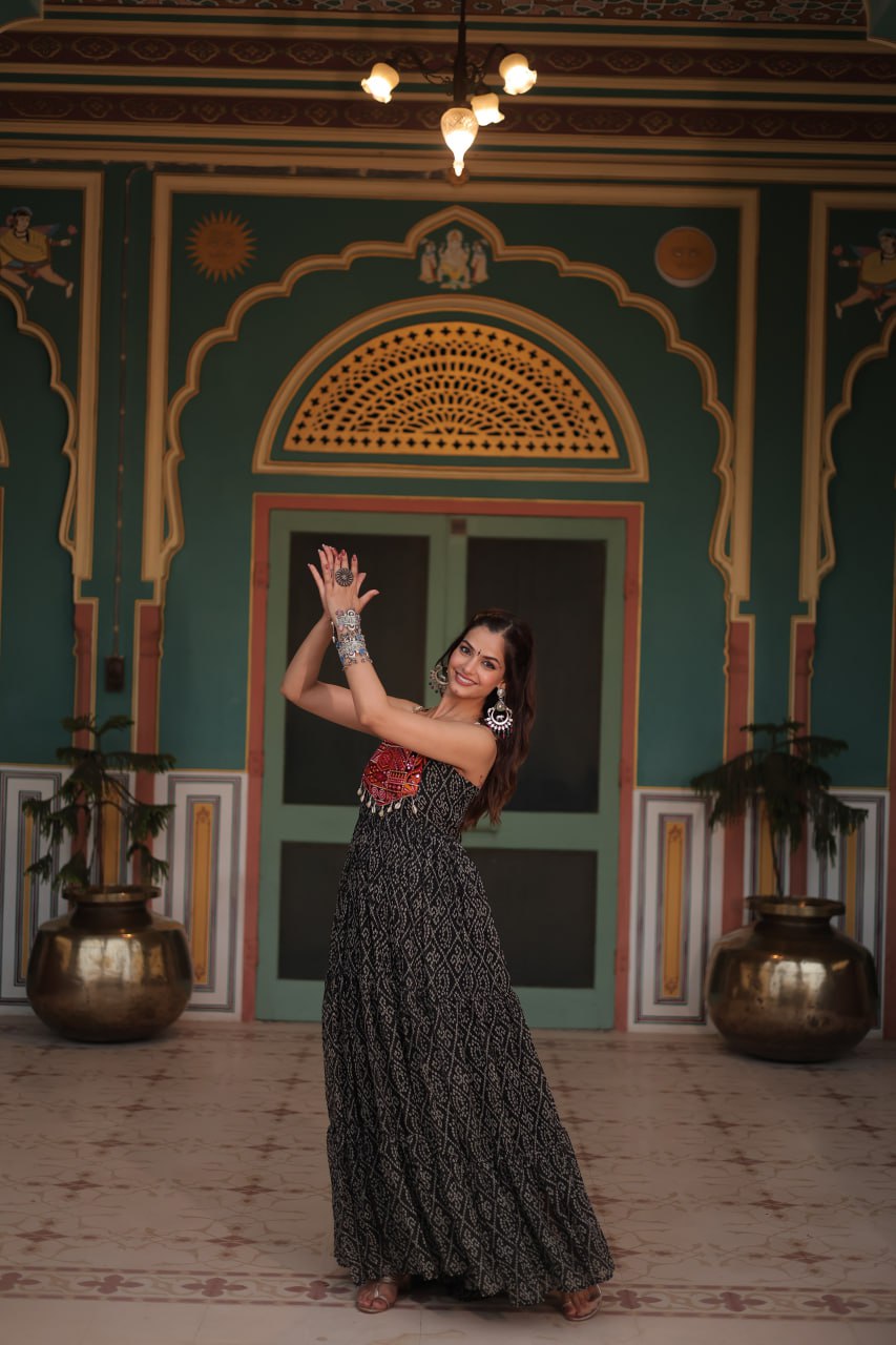 Reeva Festive Bloom Mirror Embellished Garba Gowns