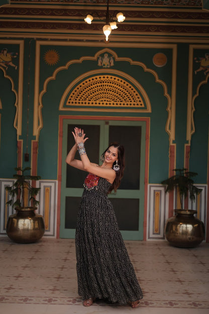 Reeva Festive Bloom Mirror Embellished Garba Gowns