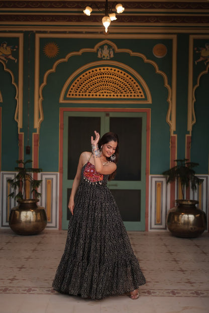 Reeva Festive Bloom Mirror Embellished Garba Gowns