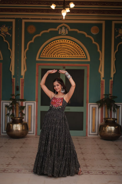 Reeva Festive Bloom Mirror Embellished Garba Gowns